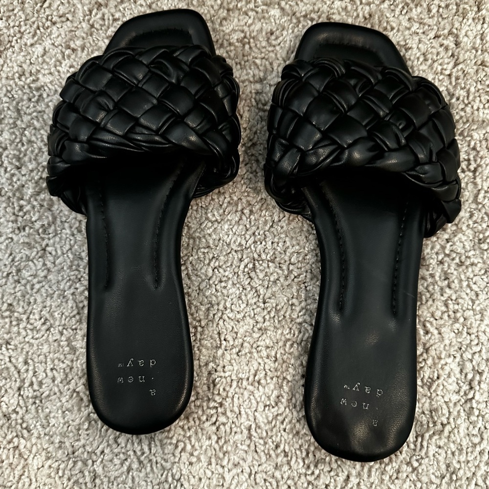 A New Day Black Woven Slide Sandals